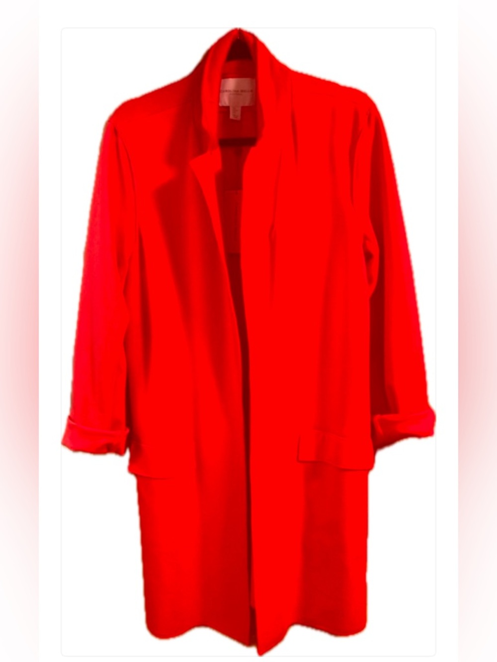 NWT Carolina Belle Longline Duster Jacket Chic Red Blazer Coat Size L